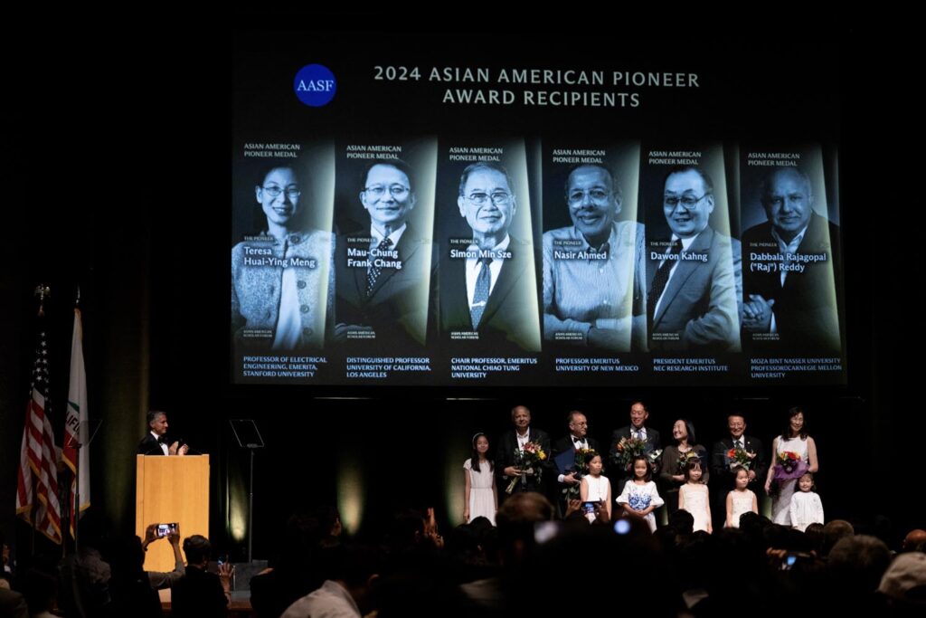 Awards are presented during the Asian American Pioneer Medal Symposium and Ceremony at Stanford Memorial Auditorium on Saturday, July 27, 2024, in Stanford, Calif. (Photo by Jim Gensheimer)