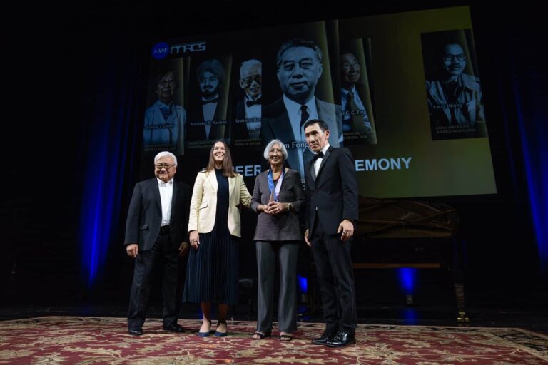 Medalists and presenters on stage at the 2026 Asian American Pioneer Medal Ceremony